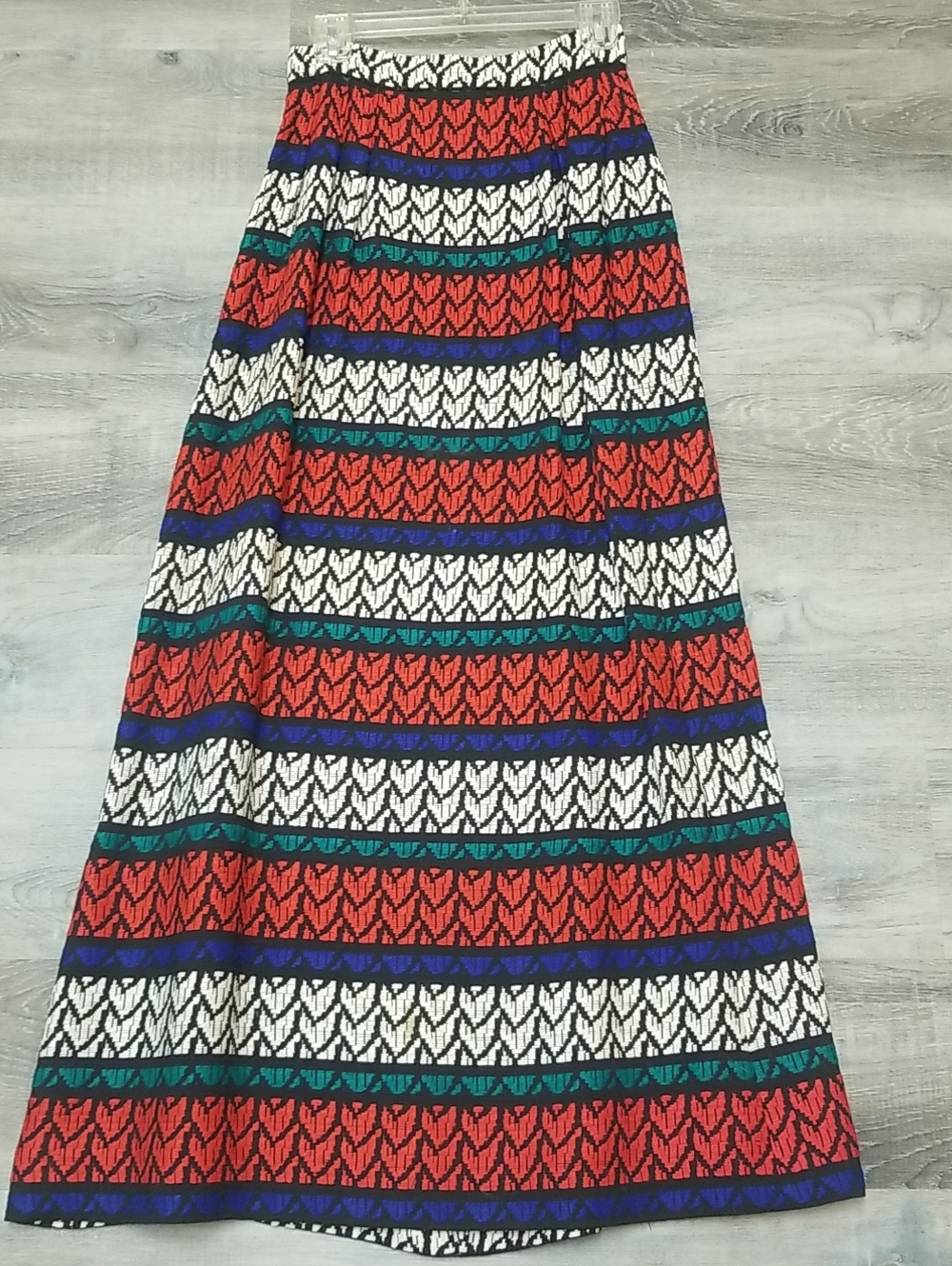 Vintage Tribal Heavy Woven Maxi Skirt in Red, White, Blue & Green